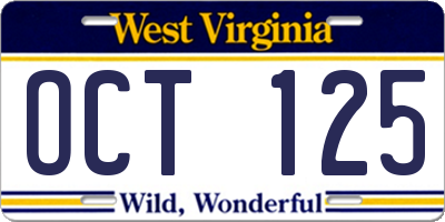 WV license plate OCT125