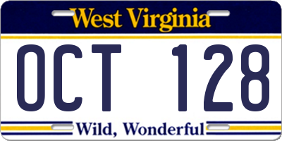 WV license plate OCT128