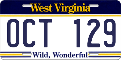 WV license plate OCT129