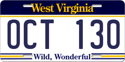 WV license plate OCT130