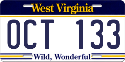 WV license plate OCT133