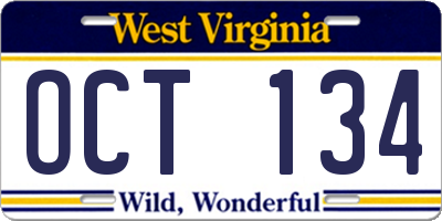 WV license plate OCT134