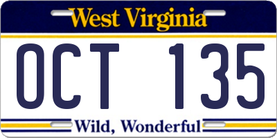 WV license plate OCT135