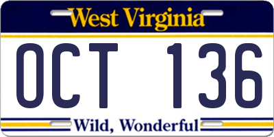 WV license plate OCT136