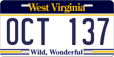 WV license plate OCT137