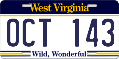 WV license plate OCT143