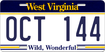 WV license plate OCT144