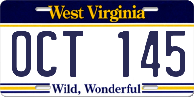 WV license plate OCT145