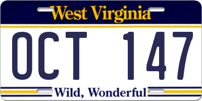 WV license plate OCT147