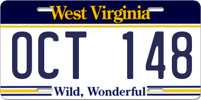 WV license plate OCT148
