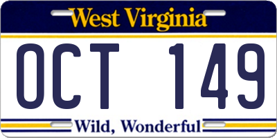 WV license plate OCT149