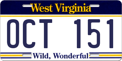 WV license plate OCT151