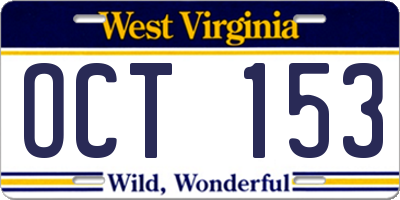 WV license plate OCT153