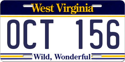 WV license plate OCT156