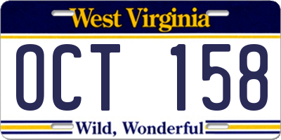 WV license plate OCT158