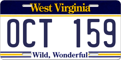 WV license plate OCT159