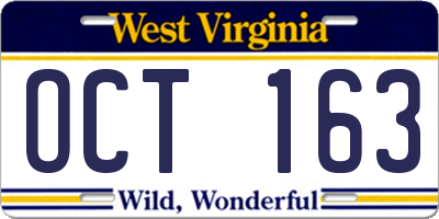 WV license plate OCT163