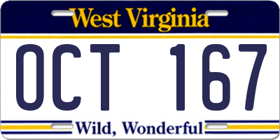 WV license plate OCT167