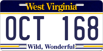 WV license plate OCT168