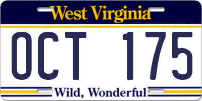 WV license plate OCT175