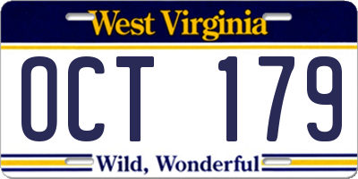 WV license plate OCT179