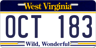 WV license plate OCT183