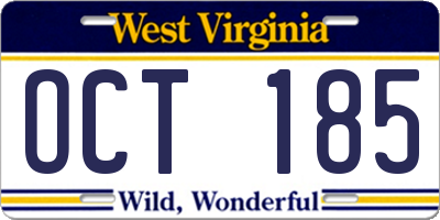 WV license plate OCT185
