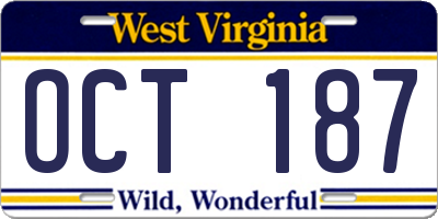 WV license plate OCT187