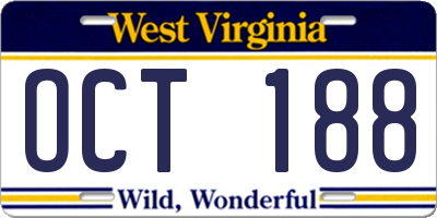 WV license plate OCT188