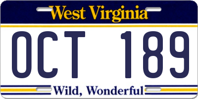WV license plate OCT189