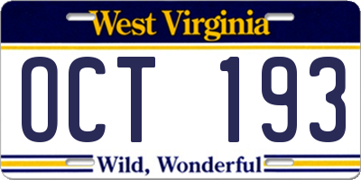 WV license plate OCT193