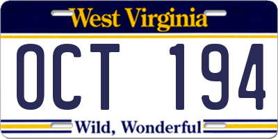 WV license plate OCT194