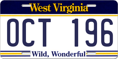 WV license plate OCT196