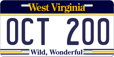 WV license plate OCT200