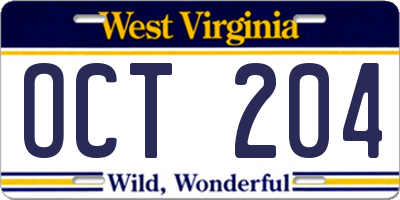 WV license plate OCT204