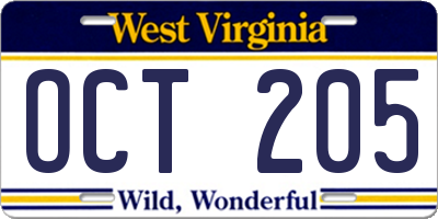 WV license plate OCT205