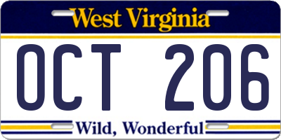 WV license plate OCT206