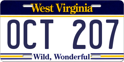 WV license plate OCT207
