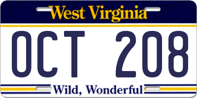 WV license plate OCT208
