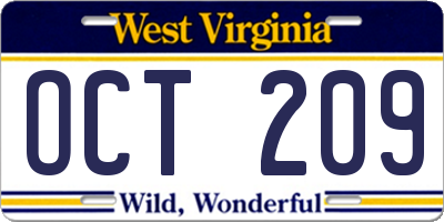 WV license plate OCT209