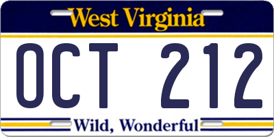WV license plate OCT212