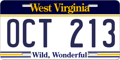 WV license plate OCT213