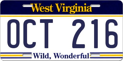WV license plate OCT216