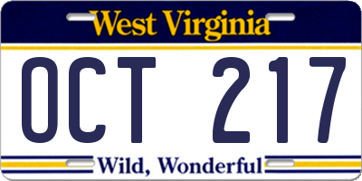 WV license plate OCT217