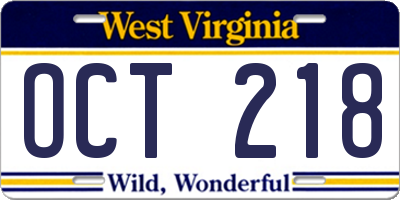 WV license plate OCT218