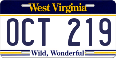 WV license plate OCT219