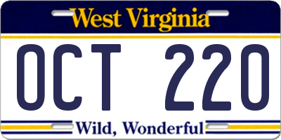 WV license plate OCT220