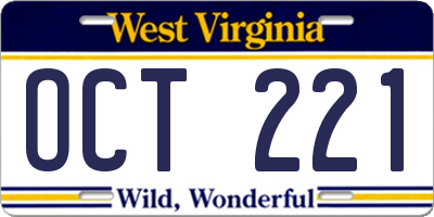 WV license plate OCT221