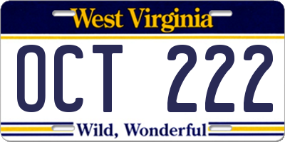WV license plate OCT222