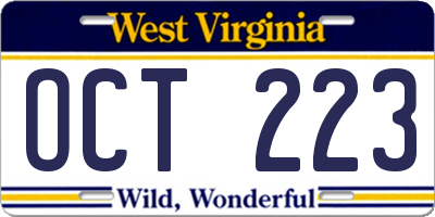 WV license plate OCT223